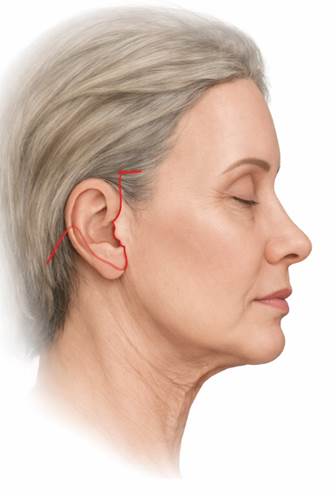 Incision site for SMAS faclift