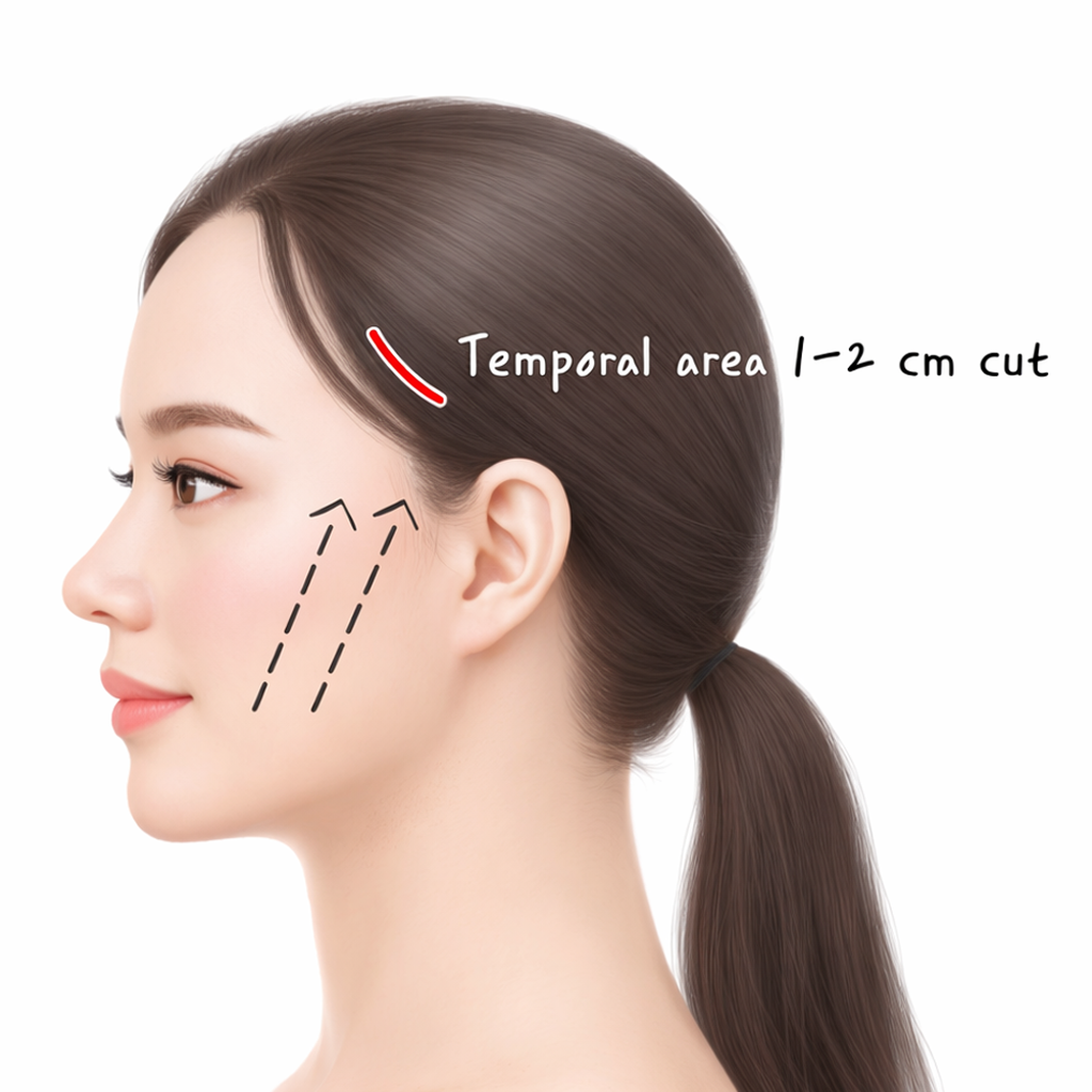 Short temporal incision in Mini Facelift